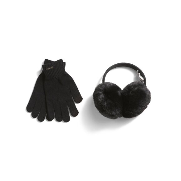 STEVE MADDEN Black 2pc Rhinestone Band Ear Muffs And Magic Gloves Set - Picture 1 of 1